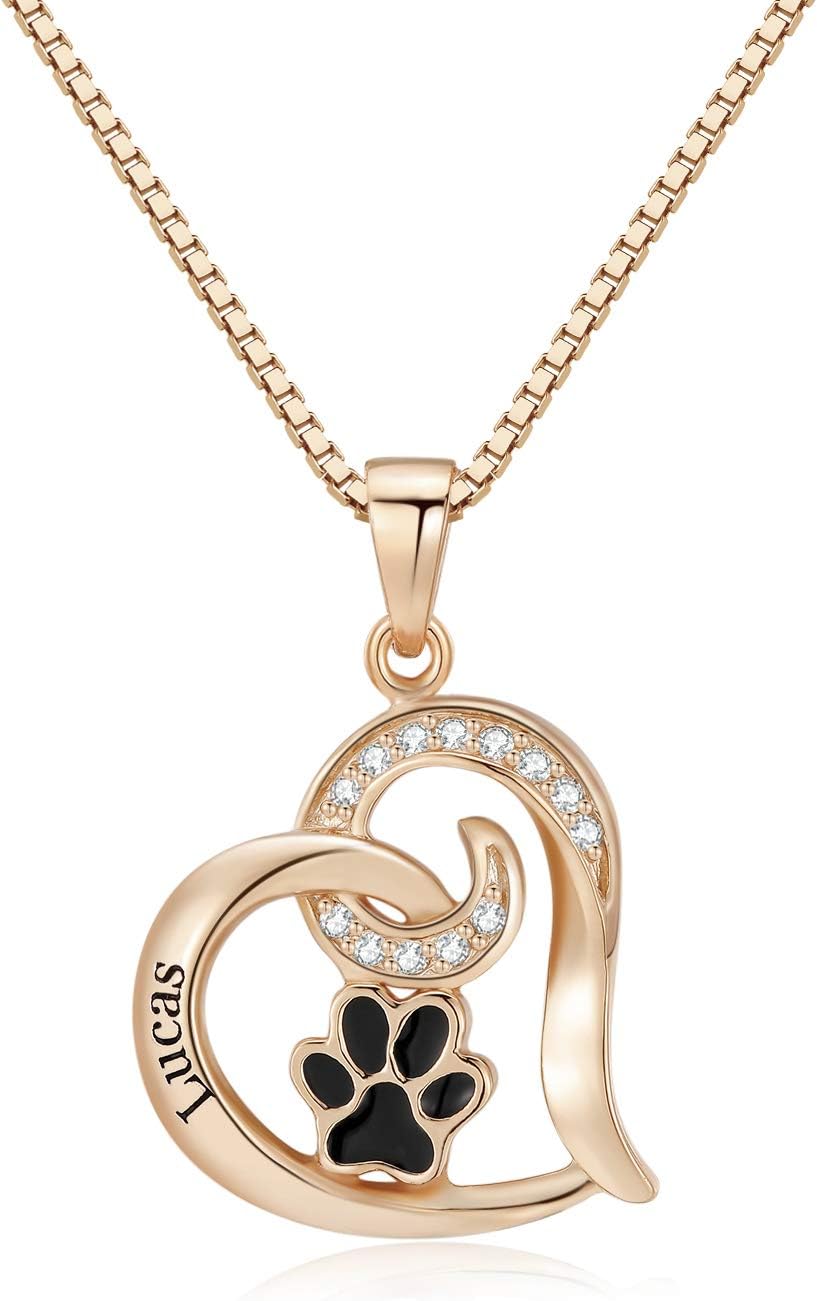 Customized Paw Print Necklace Personalized Pet Name Necklace Custom Engraved Dog Cat Paw Pendant Necklace Pet Memorial Gift for Pet Lovers