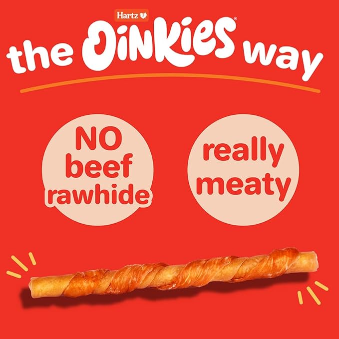 Hartz New Oinkies Bacon Wrapped Twists, Real Meaty Chews with 100% Real Bacon and No Beefhide, 14 Count