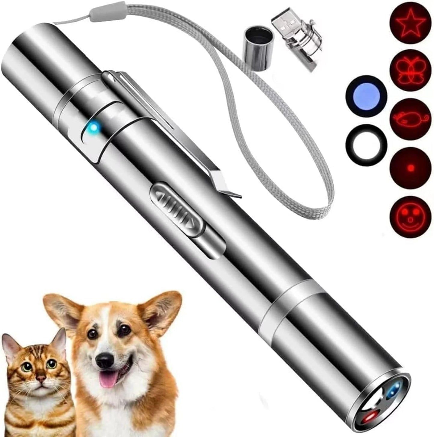 Bird Laser Pointer Toy,Cat Toys, Laser Pointer with 5 Adjustable Patterns, Dog Laser Toy, USB Recharge Laser, Long Range and 3 Modes Training Chaser Interactive Toy