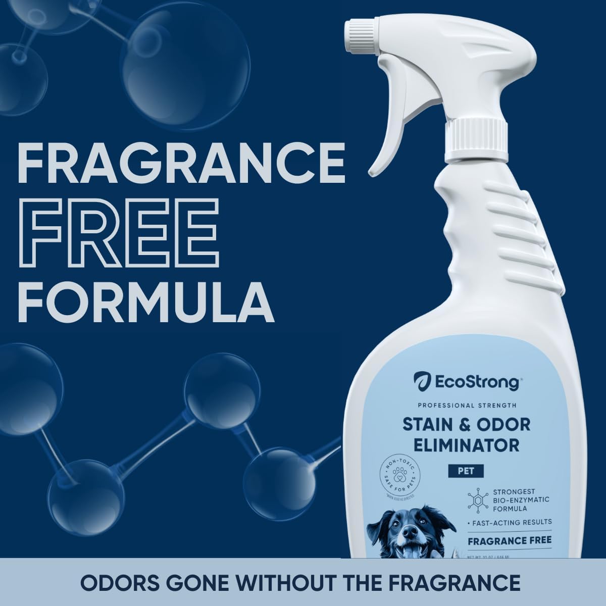 Eco Strong Pet Stain and Odor Remover - Cat Urine Enzyme Cleaner, Urine Destroyer for Dogs, Pet Urine Enzyme Cleaner [All New Fragrance Free] - 32oz