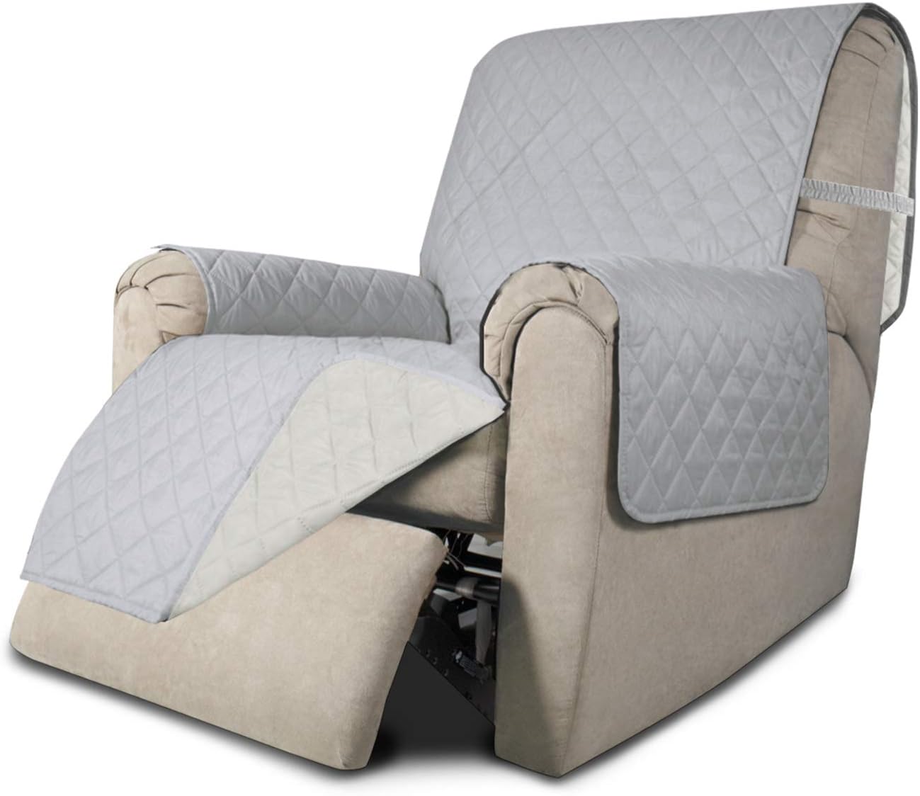 Easy-Going Recliner Sofa Slipcover Reversible Sofa Cover Water Resistant Couch Cover Furniture Protector with Elastic Straps for Pets Kids Children Dog Cat (Recliner, Light Gray/Ivory)