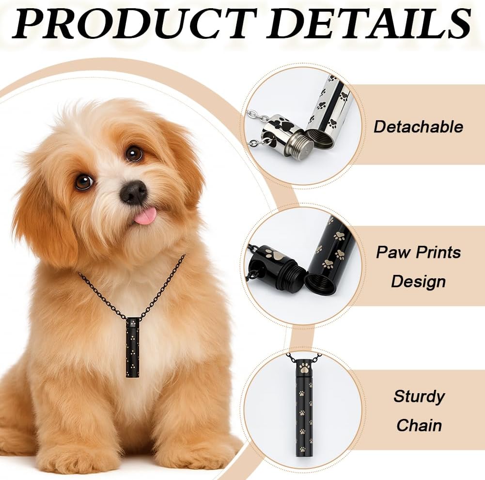 Dog Urn Necklaces for Ashes Paw Cylindrical Cremation Dog Paw Stainless Steel Pet Ashes Pendant for Puppy Pet Memorial Keepsake Jewelry 2PCS