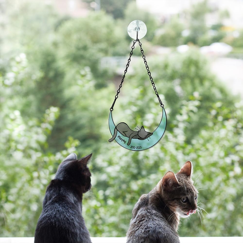 callie Personalized Cat Memorial Gifts for Loss of Cats, Custom Memorial Suncatcher for Windows Hanging Decor, Sympathy Bereavement Gifts for Cats Lovers (Sitting Style 1-6)