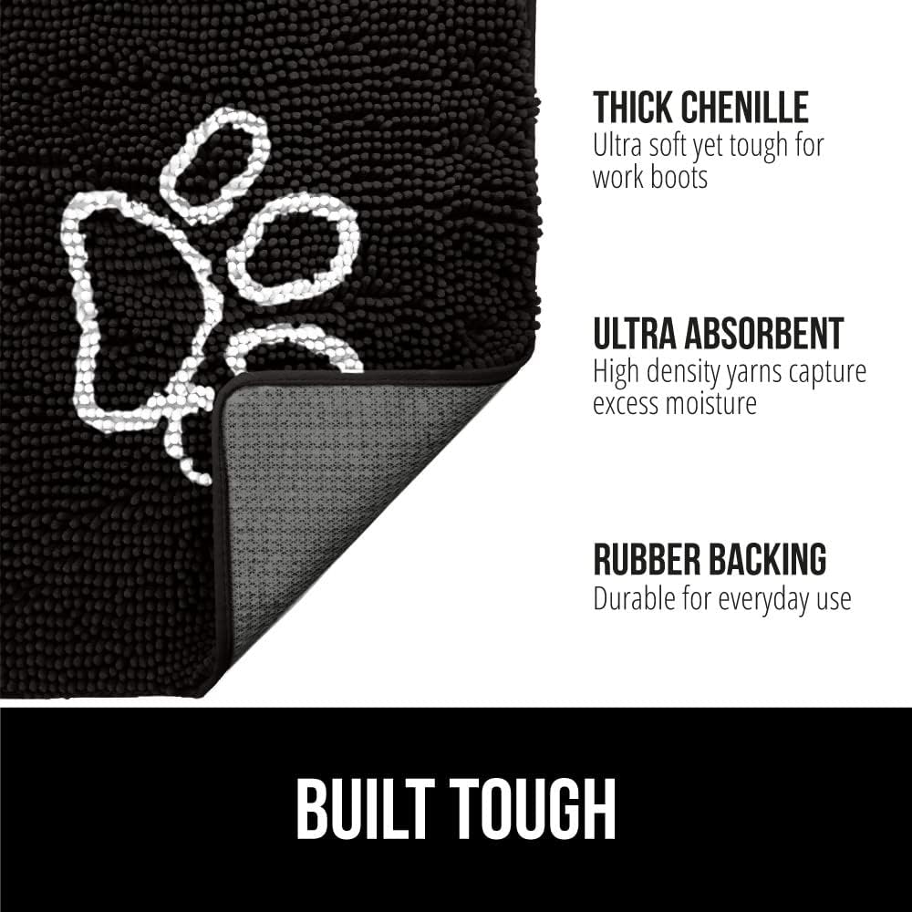 GORILLA GRIP Dog Doormat, Absorbent Doormats for Muddy Dogs Paws, 30x20 Machine Washable Soakstopper Rugs, Cleaner Floors, US Designed Pet Bed Door Mat, Indoor Entrance Pets Rug, Black White