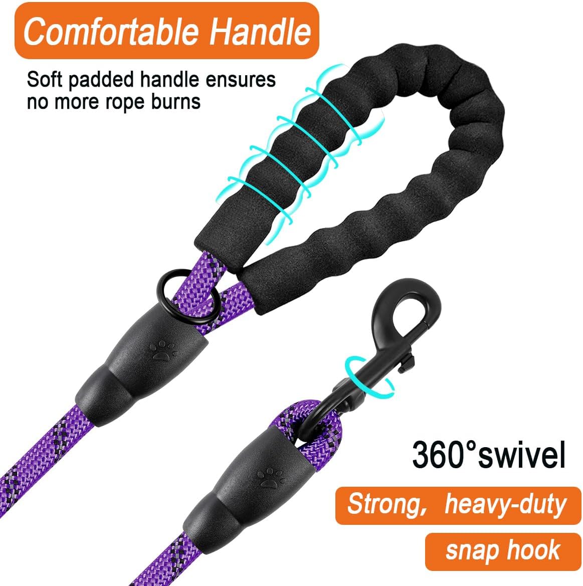 BARKBAY Dog Leashes for Large Dogs Heavy Duty Dog Leash 4/5/6 FT with Comfortable Padded Handle and Highly Reflective Threads for Medium Large Dogs Walking Training Running (4FT-1/2'',Purple)