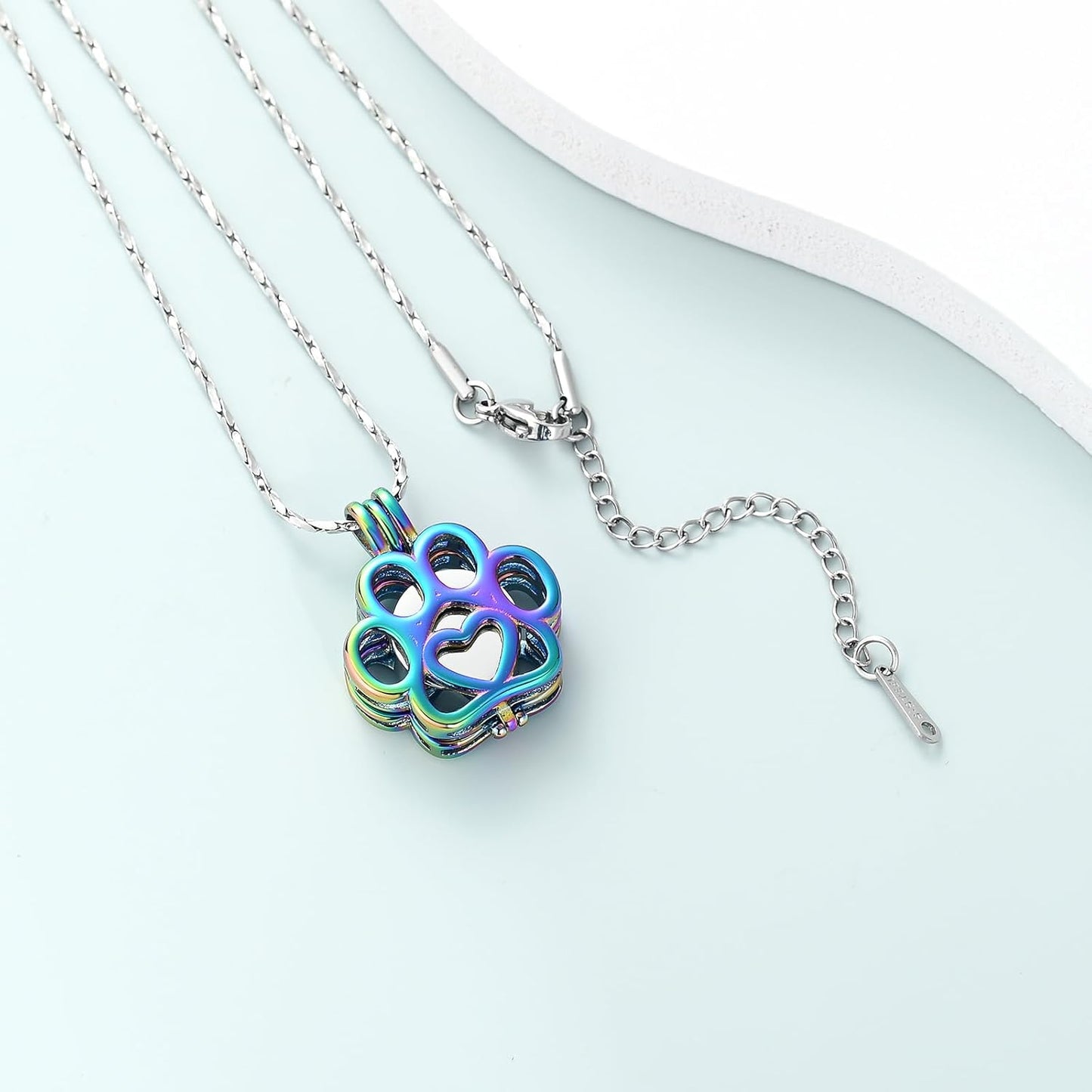 Imrsanl Pet Ashes Necklace Cremation Jewelry for Cat Dog Ashes Pendant Paw Print Urn Necklace for Women Men Keepsake Jewelry for Memorial Locket