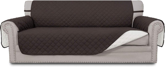 Easy-Going Reversible Oversized Couch Cover for 3 Cushion Couch Sofa Cover for Dogs Water Resistant Furniture Protector Cover with Foam Sticks for Pet (Oversized Sofa, Chocolate/Ivory)