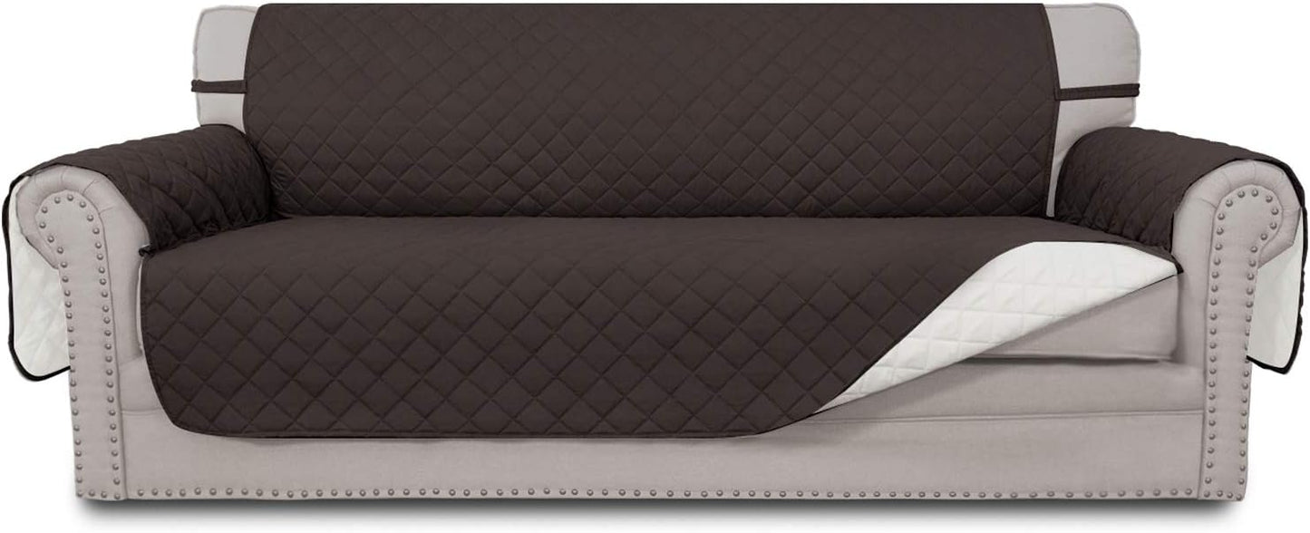 Easy-Going Reversible Couch Cover for 3 Cushion Couch Sofa Cover for Dogs Water Resistant Furniture Protector Cover with Foam Sticks Elastic Straps for Pet Cat (Sofa, Chocolate/Ivory)