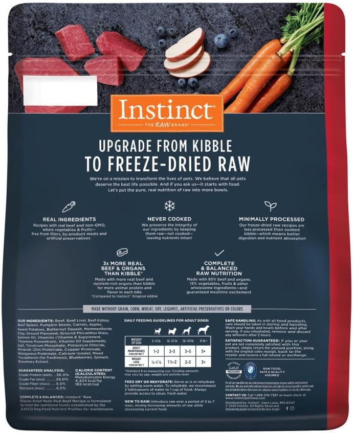 Instinct Freeze Dried Raw Meals, Natural Dry Dog Food, Grain Free - Real Beef, 45 oz. Bag