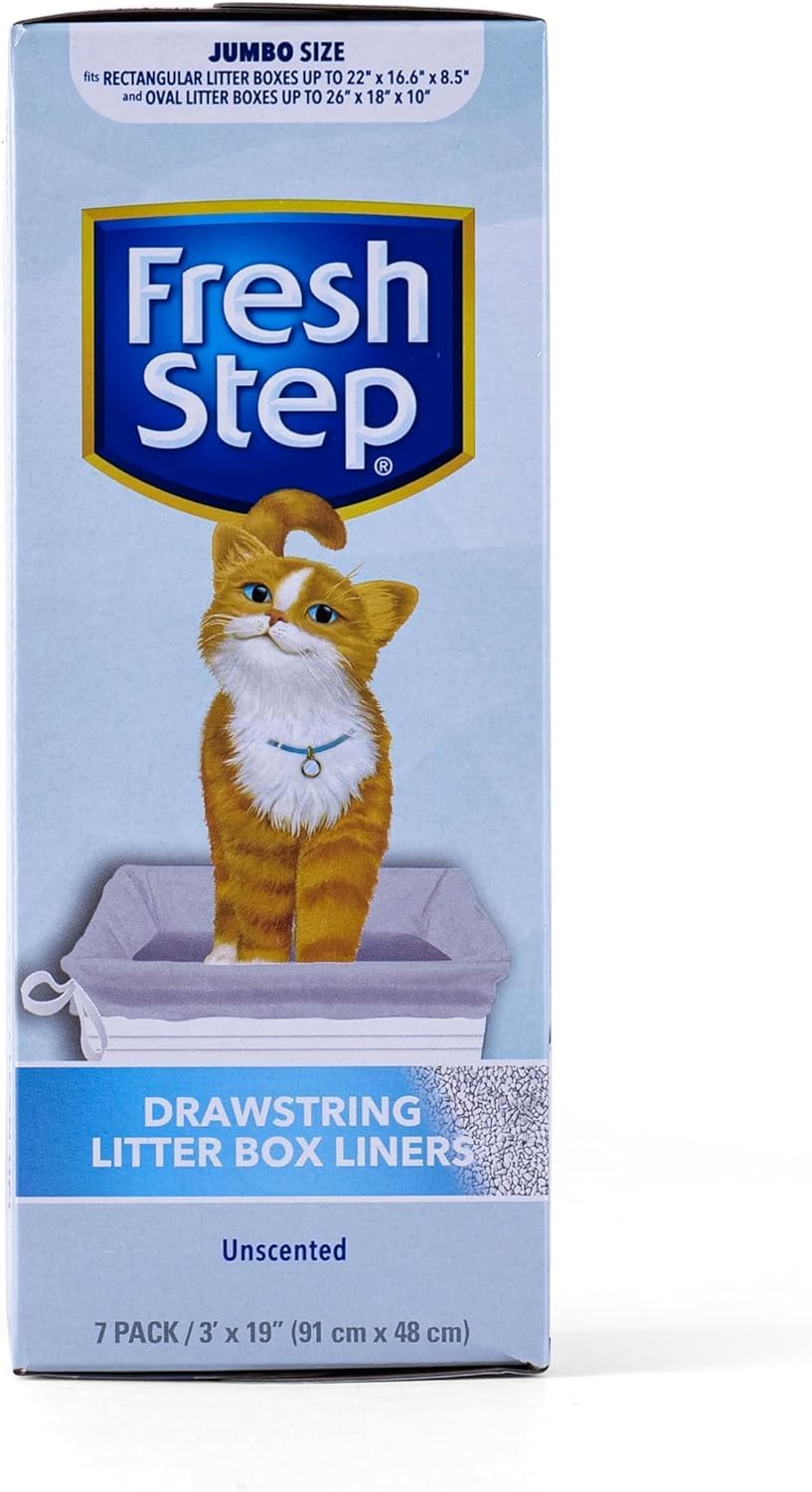 Fresh Step Drawstring Large Litter Box Liners | Heavy Duty Liners for Cat Litter Box | Scented & Unscented Available | Quick & Easy Cleanup, Unscented, Jumbo - 3 Pack