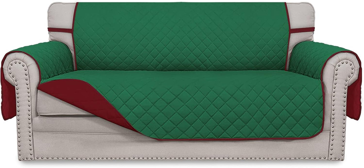 Easy-Going Sofa Slipcover Reversible Loveseat Sofa Cover Couch Cover for 2 Cushion Couch Furniture Protector with Elastic Straps for Pets Kids Dog Cat (Oversized Loveseat, Green/Christmas Red)