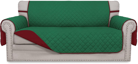 Easy-Going Sofa Slipcover Reversible Loveseat Sofa Cover Couch Cover for 2 Cushion Couch Furniture Protector with Elastic Straps for Pets Kids Dog Cat (Oversized Loveseat, Green/Christmas Red)
