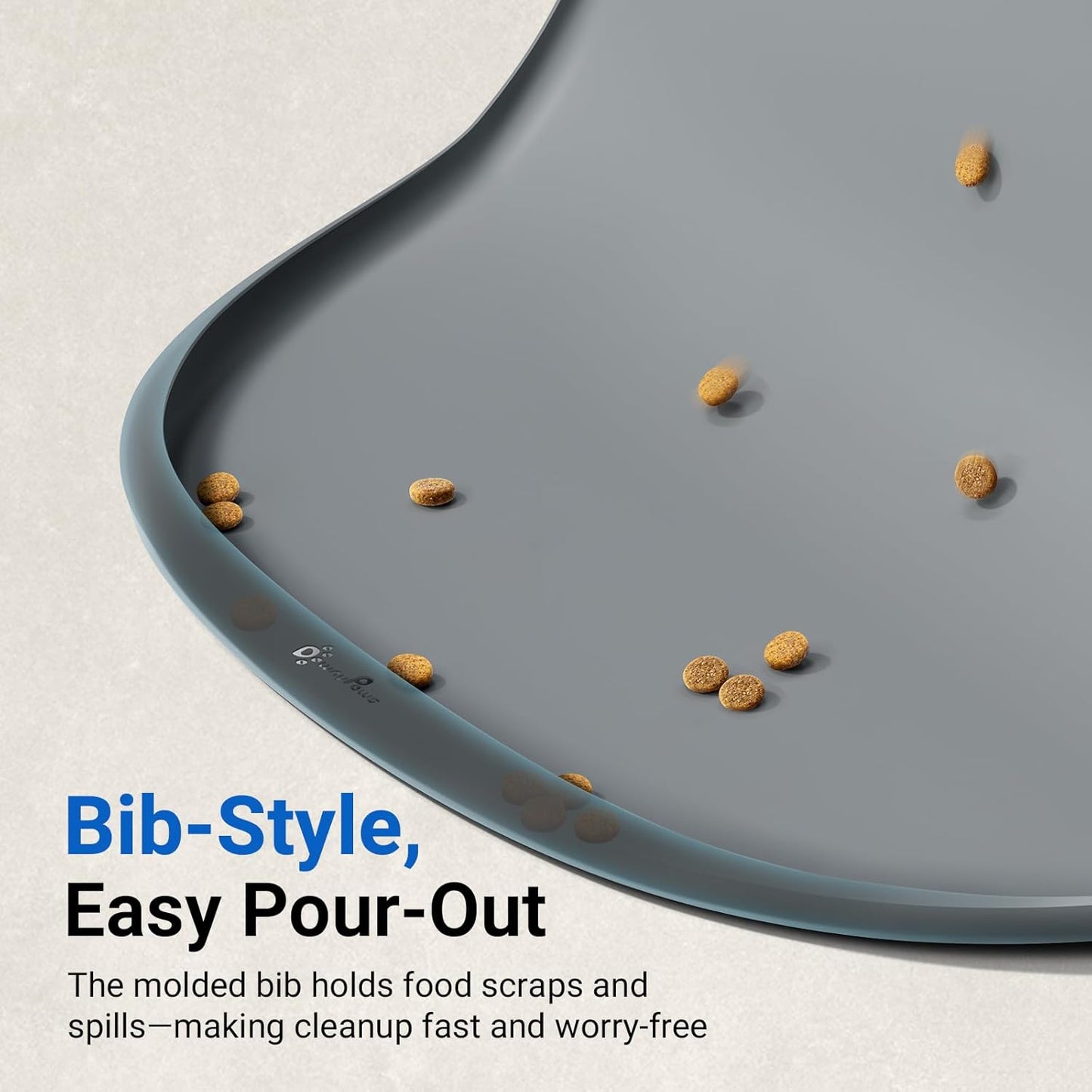 DownyPaws Dog Food Mats for Floors Waterproof, BPA Free Silicone Dog Bowl Mat, Non-Slip Pet Feeding Mat with High Raised Edge, Cat Placemat for Messy Drinkers, 18"×12.5", Gray