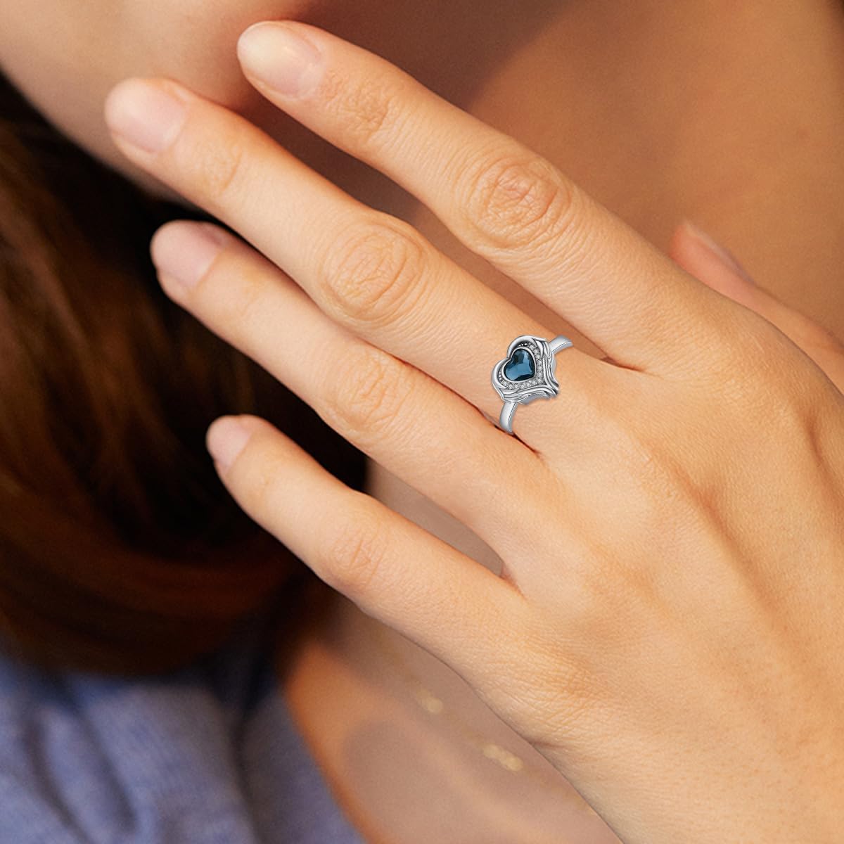 AOBOCO Personalized Angel Wings Urn Rings Holds Loved Ones Ashes for Women Heart Cremation Keepsake Ring Memorial Jewelry, Custom with Name and Crystal-Sterling Silver/Gold/Rose Gold