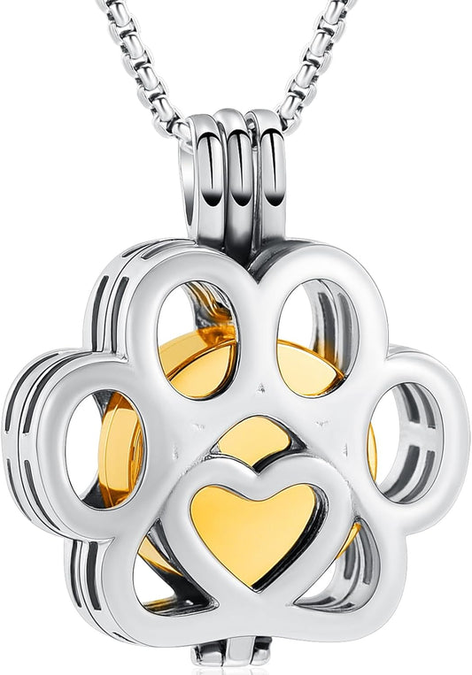 Oinsi Pet Cremation Jewelry For Ashes For Dog/Cat Paw Stainless Steel Memorial Locket Urn Necklace Inside Mini Case Keepsake Cremation Jewelry Women Men