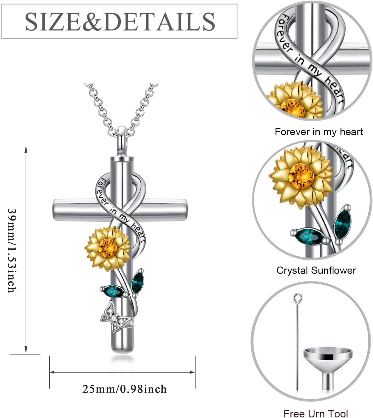 Cross Urn Necklace for Ashes 925 Sterling Silver Cremation Jewelry with Funnel Filler Kit Ashes Necklace for Human Women Girl Pets