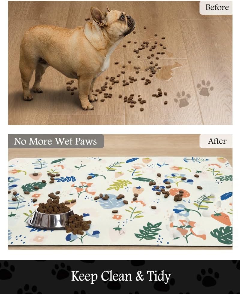 Pet Feeding Mat-Absorbent Dog Mat for Food and Water Bowl-No Stains Quick Dry Water Dispenser Mat-Dog Accessories Pet Supplies-Bowl for Messy Drinkers（LIGHTFLOWERS,23"x34"