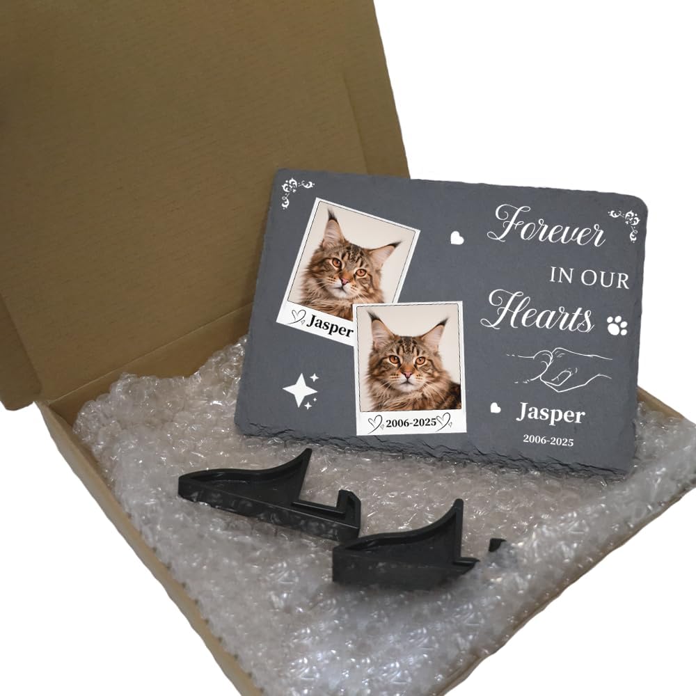 Personalized Pet Memorial Stone - Heart-Shaped Custom Cat Grave Marker with Engraved Name & Photo - Pest Grave Stone for Remembrance Dog/Cat Passing Away Sympathy Gifts (Style L)