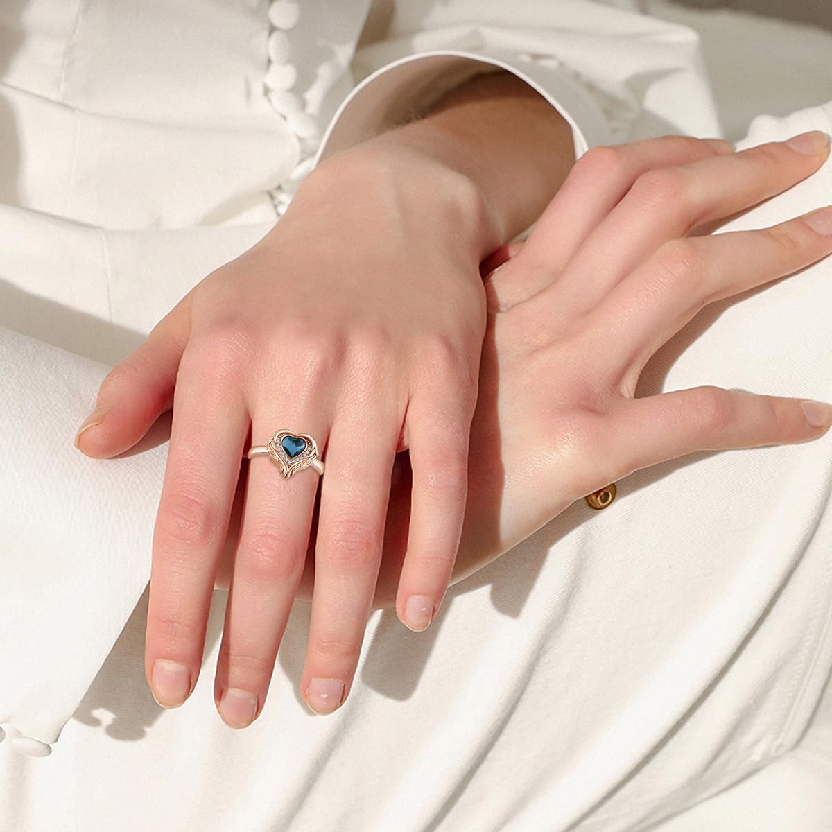 AOBOCO Personalized Angel Wings Urn Rings Holds Loved Ones Ashes for Women Heart Cremation Keepsake Ring Memorial Jewelry, Custom with Name and Crystal-Sterling Silver/Gold/Rose Gold