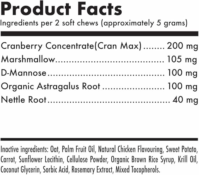 Cranberry UTI Chews for Dogs Bladder Support + D-Mannose Supports Kidney Urinary Tract and Bladder Health Natural Cranberry Wellness Supplement Immune System Booster Natural Pet Antioxidant 120 Chews