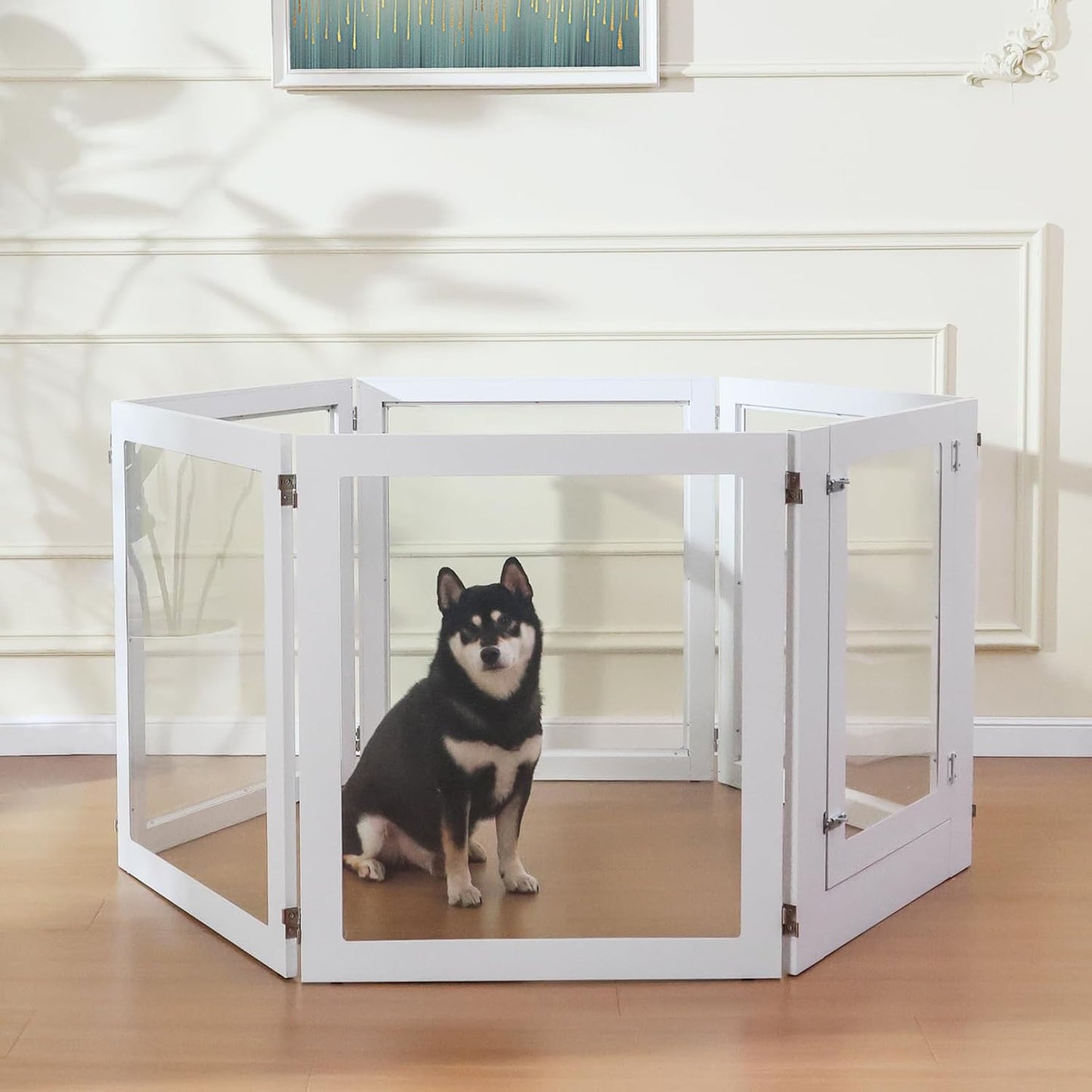 Heavy Duty Clear Acrylic Dog Playpen, Transparent Pet Pen, Metal Frame Easy Assemble Kennel Enclosure, Ideal for Small to Medium Dogs, Cats, and Other Small Pets (White, 2 Panels)
