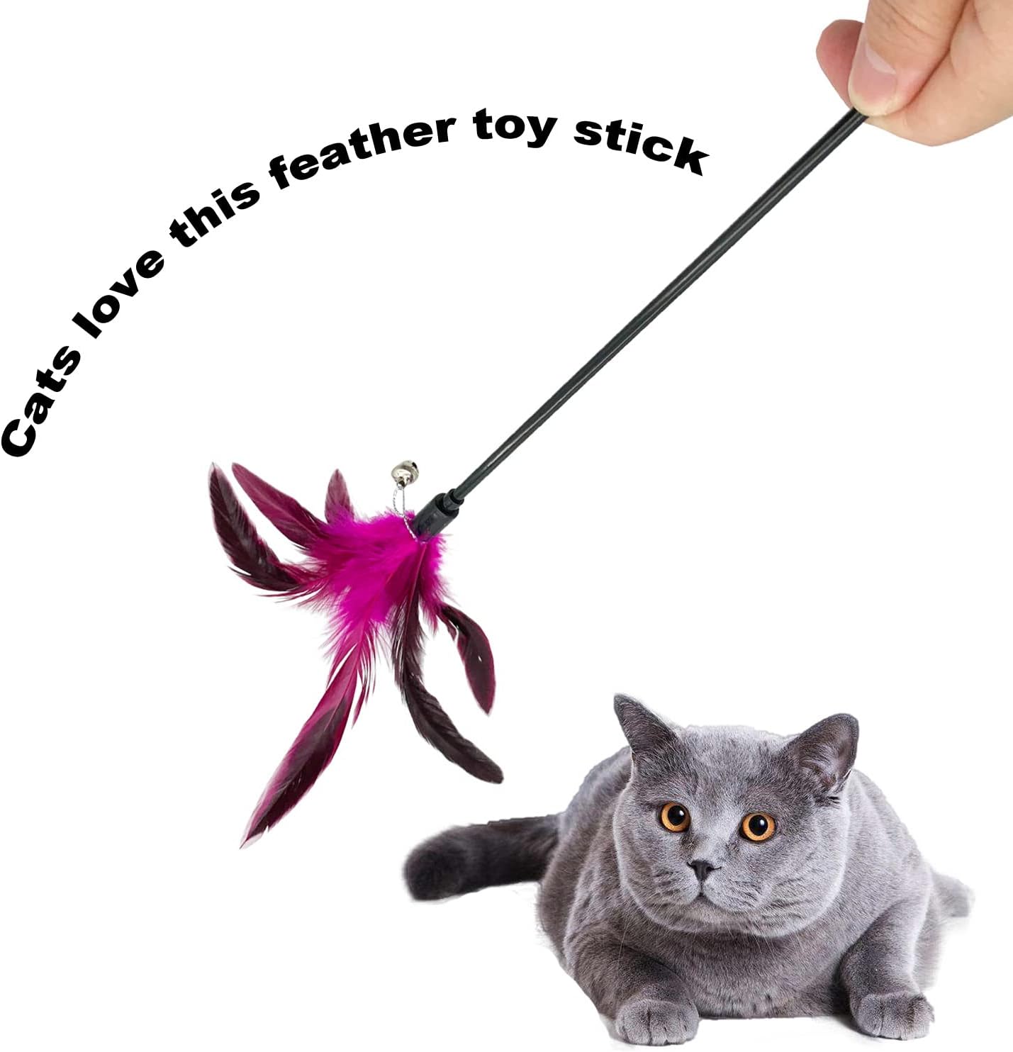 Cat Wand Toy Feather Stick Cat Toys, 7 Pieces Interactive Cat Toy Feathers Wand for Indoor Cats