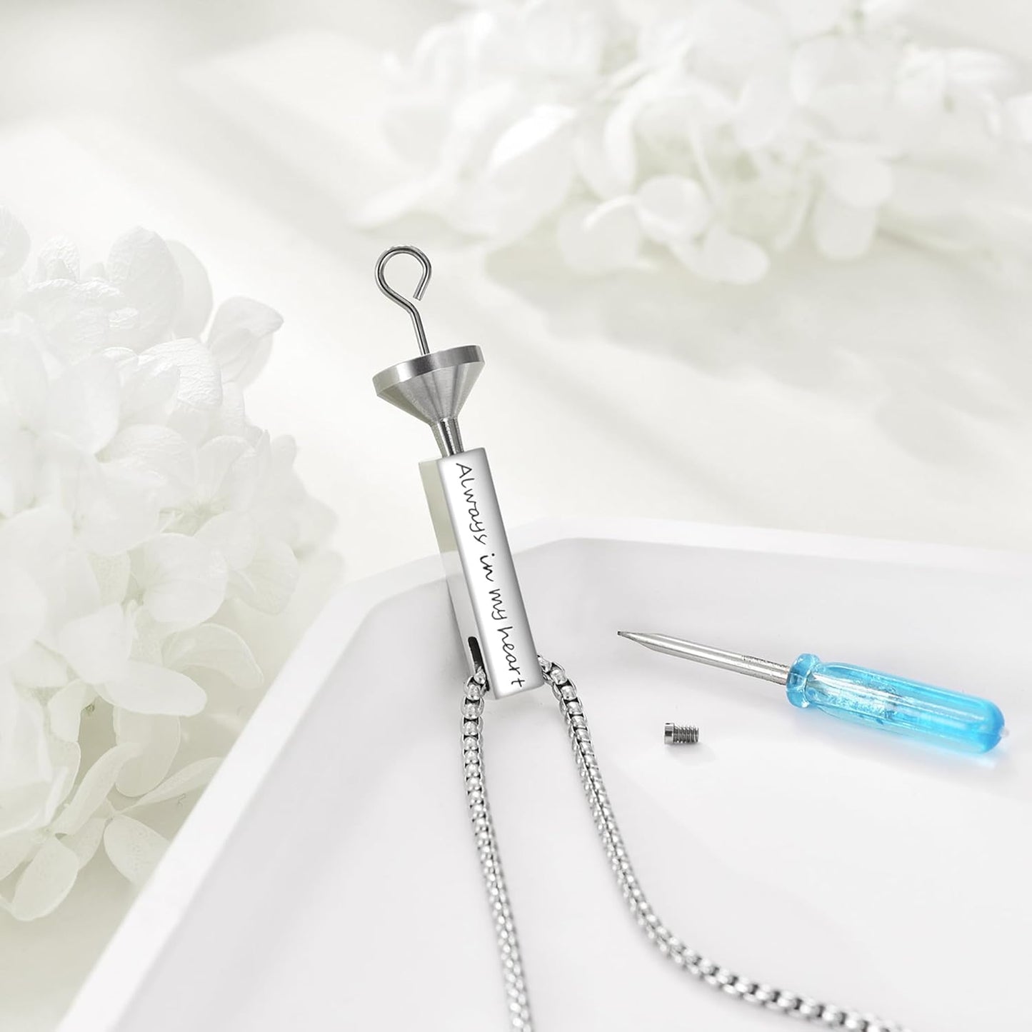 Urn Necklaces for Ashes Sterling Silver 3D Vertical Bar Memorial Pendant for Loved Ones Keepsake Cremation Jewelry Gifts for Women Men