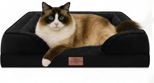 Comfort Expression Orthopedic Dog Bed for Small Dogs 20x14 Inch, Waterproof Supportive Egg Crate Foam Small Pet Bed with Removable Bolsters, Dog Couch with Washable Cover & Non-Slip Bottom, Black