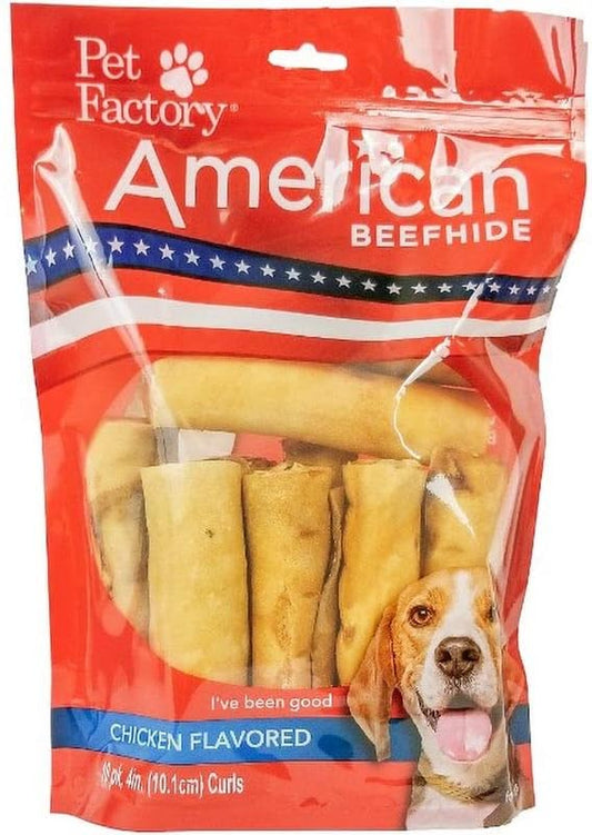 Pet Factory American Beefhide 4" Rolls Dog Chew Treats - Chicken Flavor, 10 Count/1 Pack
