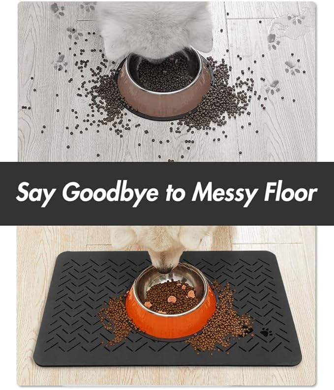 MontVoo-Absorbent Pet Feeding Mat-No Stains Quick Dry Dog Mat for Food and Water Bowl-Rubber Backing Dispenser Mat Accessories Supplies-Dog Bowl Messy Drinkers,Dark Grey