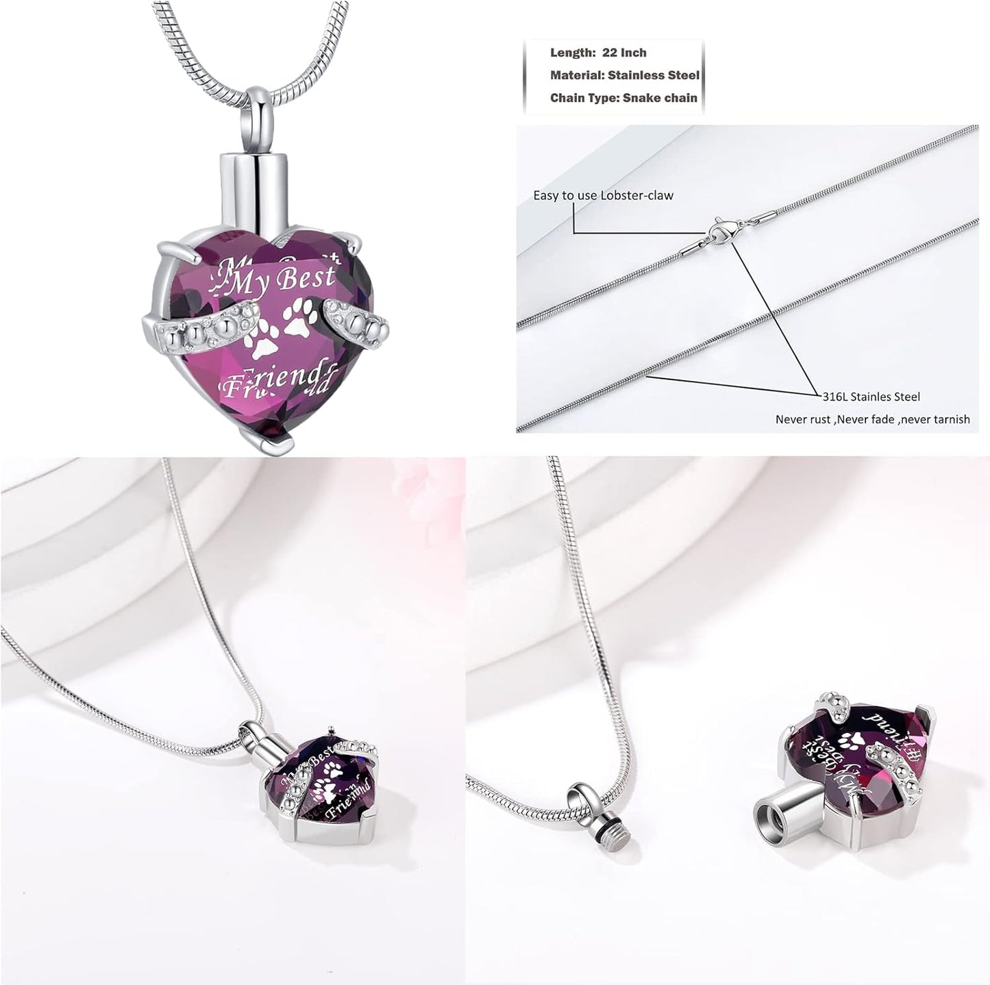 Cremation Jewelry for Ashes for Dog Cat Waterproof Pet Memorial Urn Pendant Necklace for Ashes