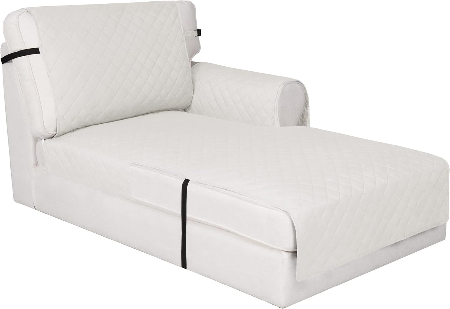 Easy-Going Reversible Chaise Lounge Couch Cover Water Resistant Sofa Cover Sectional L Shaped Sofa Slipcover with Adjustable Straps Furniture Protector for Dogs (115X34 in, Ivory/Ivory)