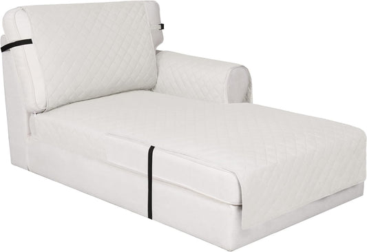 Easy-Going Reversible Chaise Lounge Couch Cover Water Resistant Sofa Cover Sectional L Shaped Sofa Slipcover with Adjustable Straps Furniture Protector for Dogs (115X34 in, Ivory/Ivory)