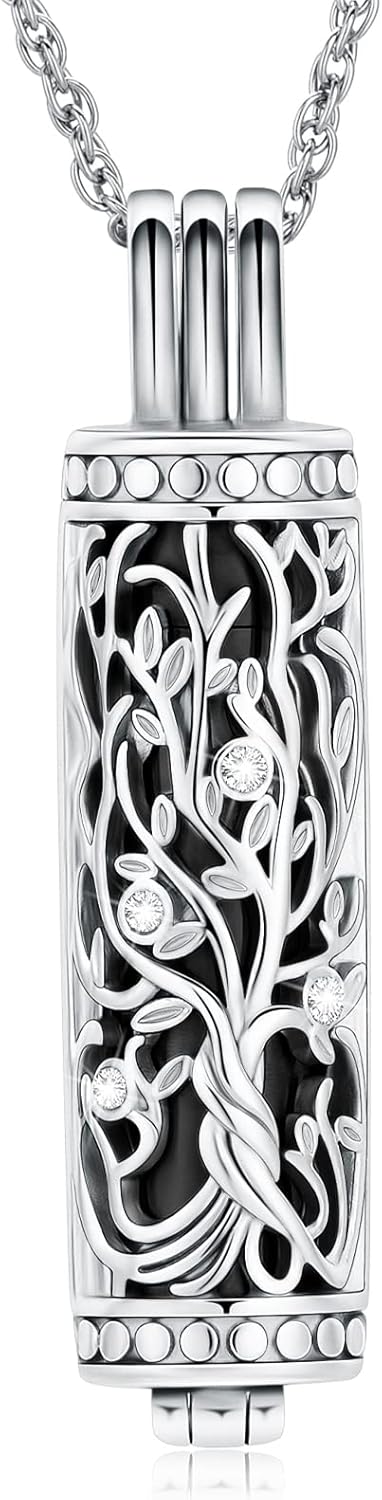 shajwo Cylinder Cremation Jewelry Tree of Life Urn Ashes Necklace for Women Men Vial Cremation Ash Pendant Loved One Memorial Jewelry