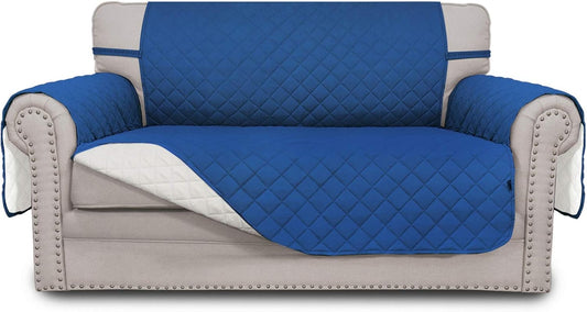 Easy-Going Reversible Loveseat Couch Cover for 2 Cushion Couch Sofa Cover for Dogs Water Resistant Furniture Protector with Foam Sticks Elastic Straps for Pet (Loveseat, Blue/Ivory)