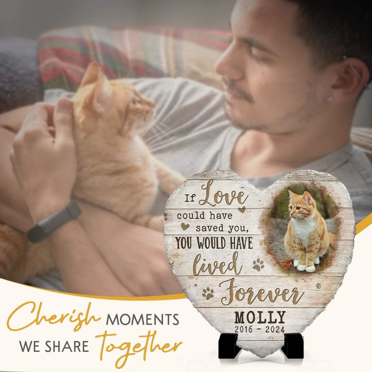 Custom Memorial Stones for Cats - 'If Love Could Have Saved You' Pet Memorial Heart Stone - Condolences Gift for Loss - Cat Paw Prints - Choose Heartfelt Quote