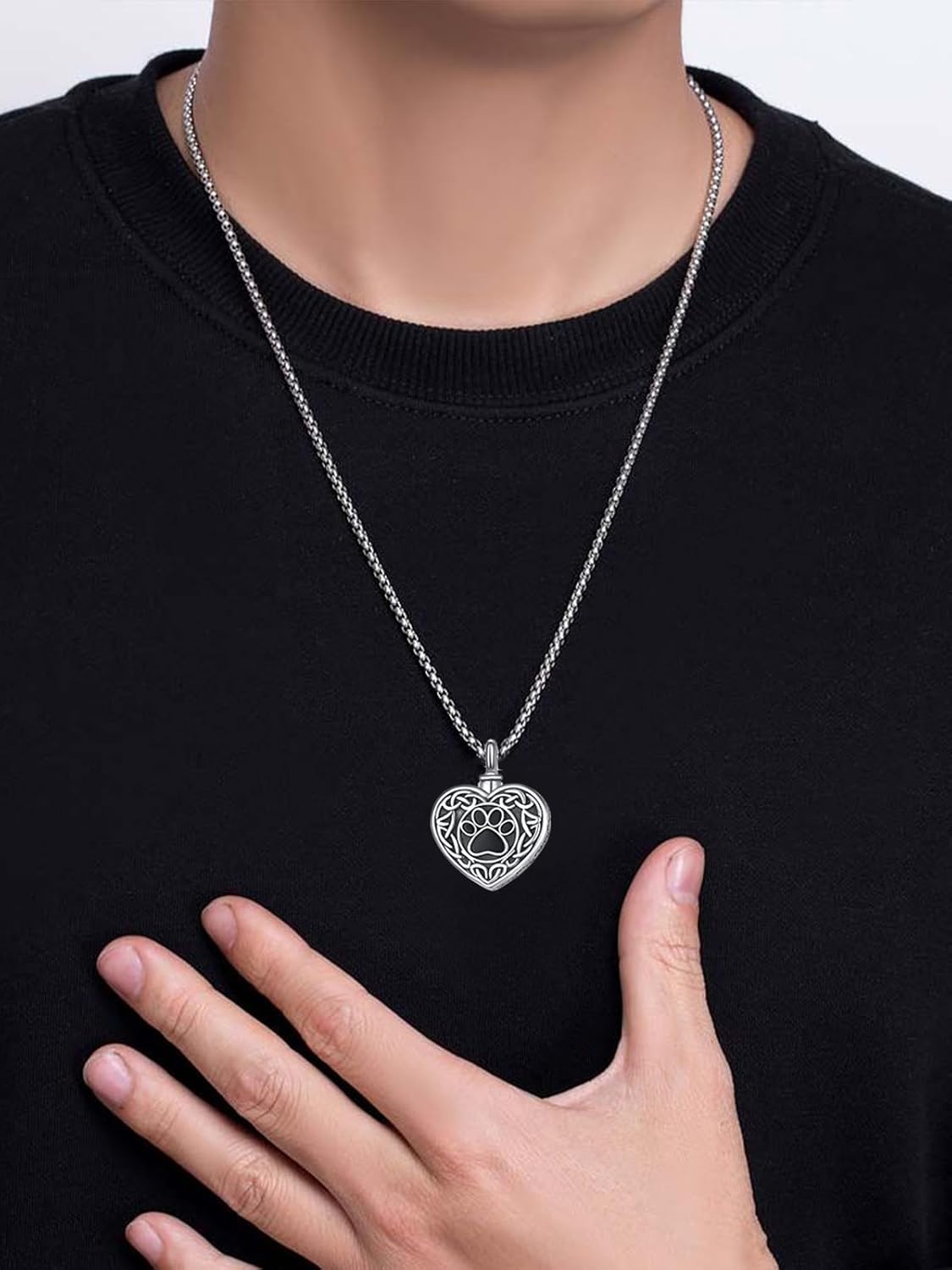 Pet Cremation Urn Necklace for Dog Cat Ashes 925 Sterling Silver Paw Print Keepsake Pendant Celtic Knot Memorial Jewelry for Women Men