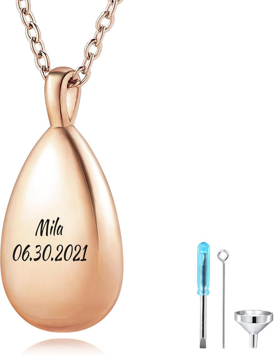 MMXX Personalized Pet Portrait Teardrop Urn Necklace with Name/Photo Stainless Steel Pendant - Cremation Jewelry for Pet Memorial Gifts - Funnel Kit Included