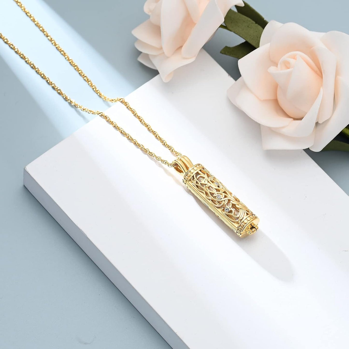 shajwo Cylinder Cremation Jewelry Tree of Life Urn Ashes Necklace for Women Men Vial Cremation Ash Pendant Loved One Memorial Jewelry