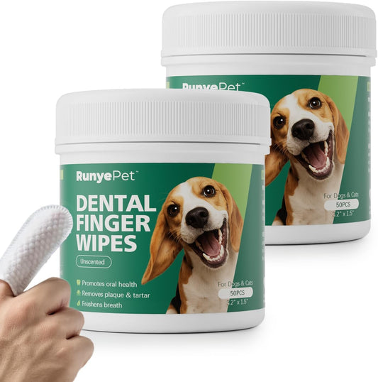 Pet Dental Finger Wipes for Dog & Cats, Remove Bad Breath by Removing Plaque and Tartar Buildup No-Rinse Dog Finger Toothbrush, Disposable Gentle Cleaning & Gum Care Pet Wipes, 100 Counts