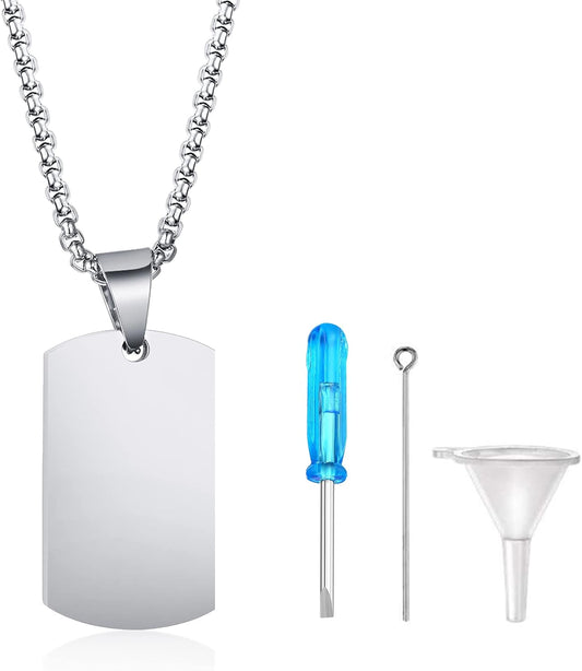 VNOX Personalized Customizable Photo Text Cremation Urn Necklace for Ashes Holder Dog Tag Pendant Family Pet Memorial Keepsake Jewelry for Men Women