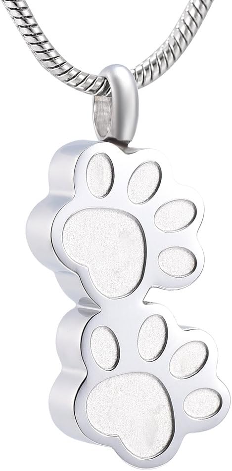 Pet Urns For Dogs/Cats - Pet Ashes Necklace - Paw Print Urn Necklace with Mini Keepsake Urn Memorial Ash Jewelry