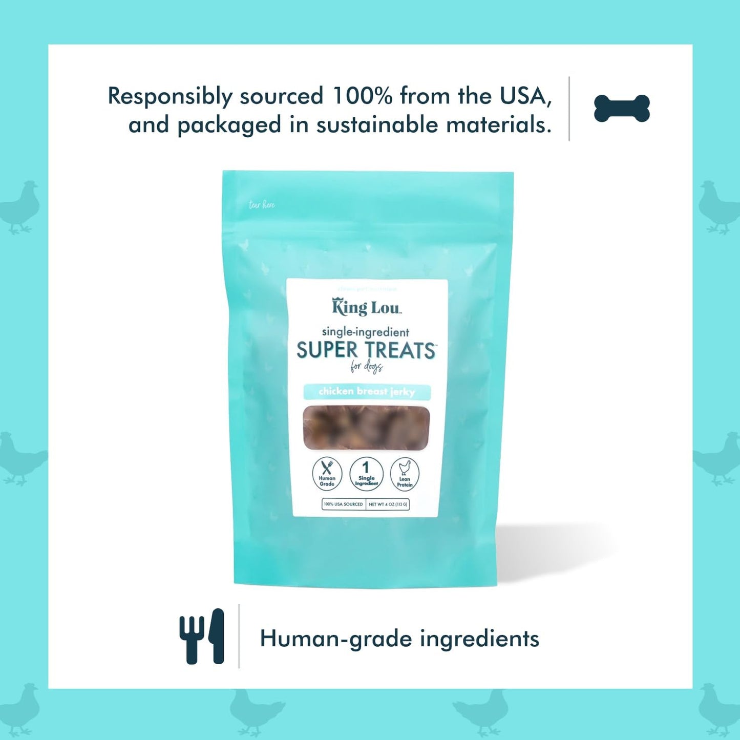 King Lou Pets - Chicken Breast Jerky for Dogs - USA-Made Dehydrated Chicken Dog Treats - 1 lb Fresh Breast Prior to Dehydration