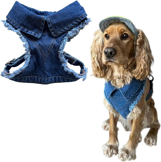 Cat Harness Vest, Denim Cat Harness, Handmade Pet Harness, No Pull Harness, Adjustable Cotton Vest, Dog Harness, Small Dog Harness, Pet Vest, Denim Harness, Handmade Cotton Harness (XS)