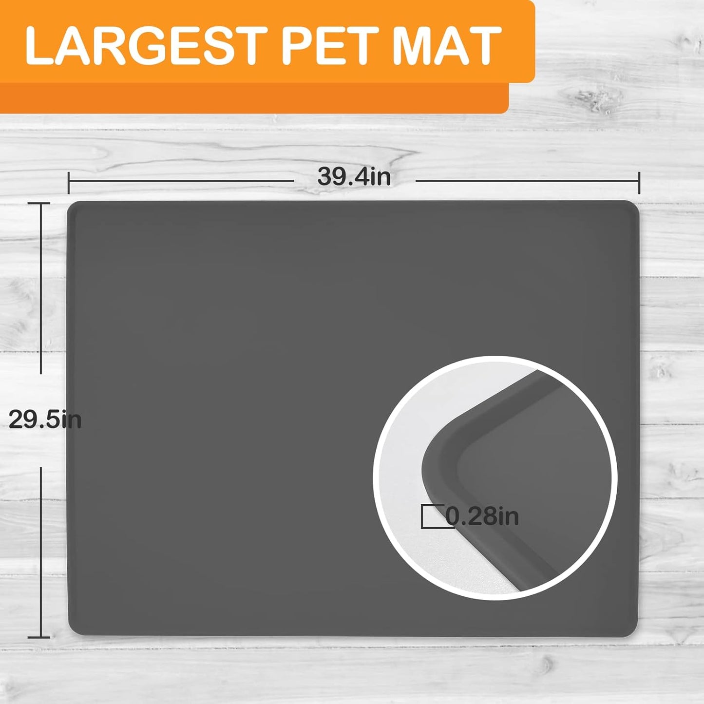 Dog Water Mat 39.4×29.5in - Silicone Dog Mat for Food and Water Extra Large - Pet Food Mat for Floors Waterproof - Pet Feeding Mat Prevent Water Food Spills - Dark Grey