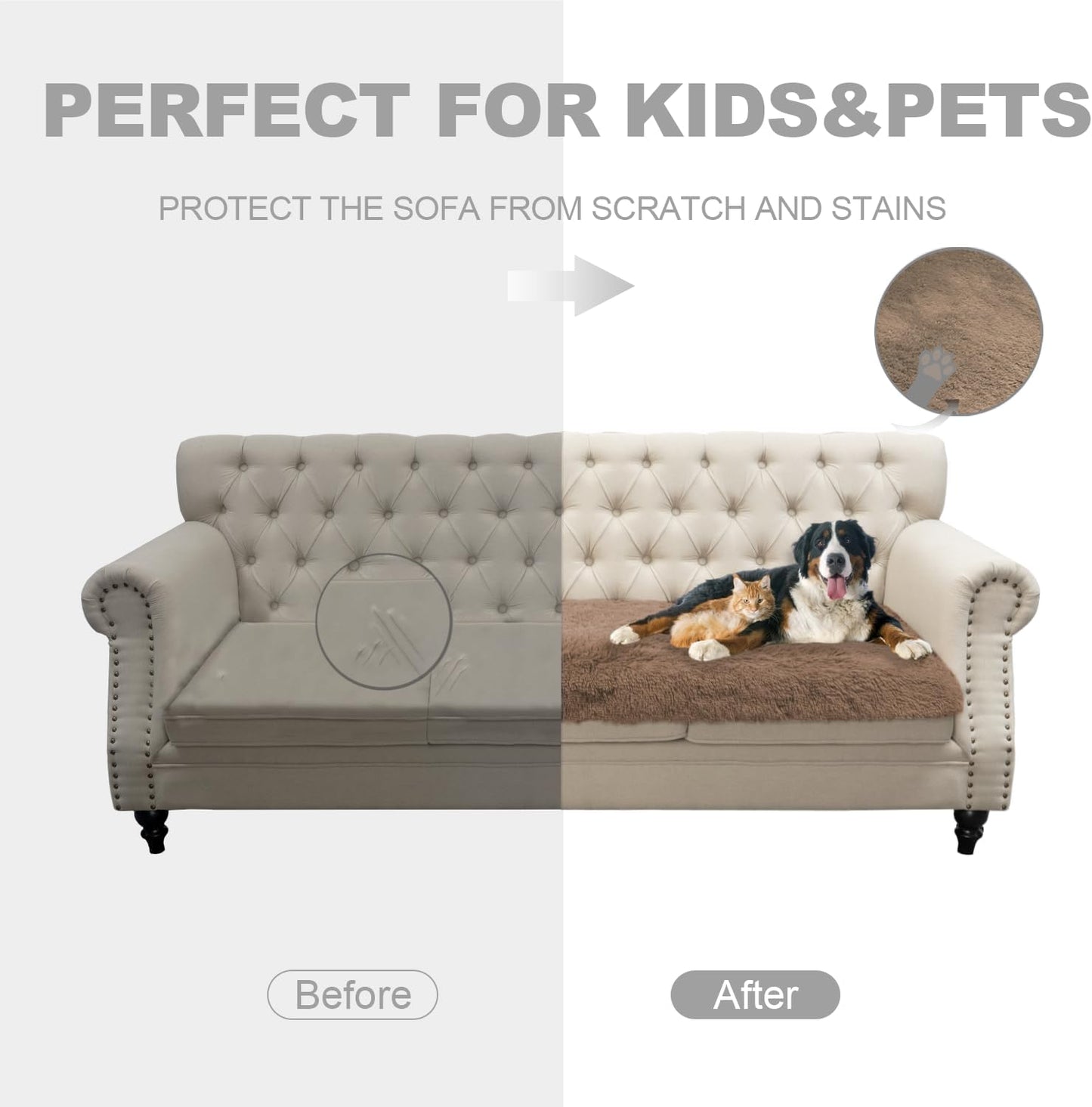 Dogs/Cats Bed Mats, Dog Pad Washable Removable Couch Cover with Anti-Slip Back, Plush Long Fur Mat, Perfect for Small, Medium and Large Dogs.(Brown, 52"x82")