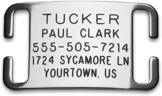 Boomerang Tags Dog Tags Engraved for Pets - Lasts Your Pets Lifetime - Silent Pet Tag, Dog Name Tag Personalized, Durable Stainless Steel Custom ID (Open End Large for 1 Inch Snap Style Collars)