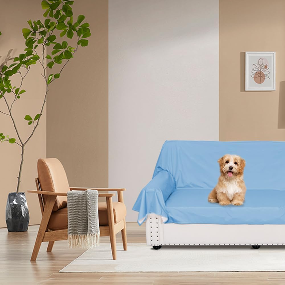 DUJUIKE Waterproof Bed Cover for Dog and Cats,Pet Hair Resistant Bed Sheet Cover, Protective Bed Liner Cover with 100% Waterproof Breathable Thin Fabric (Sky Blue, King 98 * 90 inch)