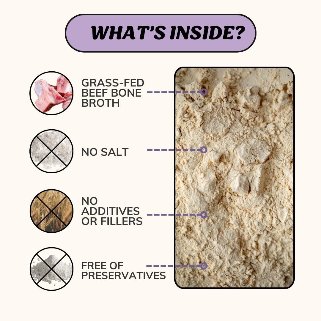 Fido's Grass-Fed Beef Bone Broth for Dogs 7oz with 94% Protein - Picky Eaters Human Grade Bone Broth Powder for Dogs - Made in USA - No Preservatives - Supports Joints + Gut Health - 60 Scoops
