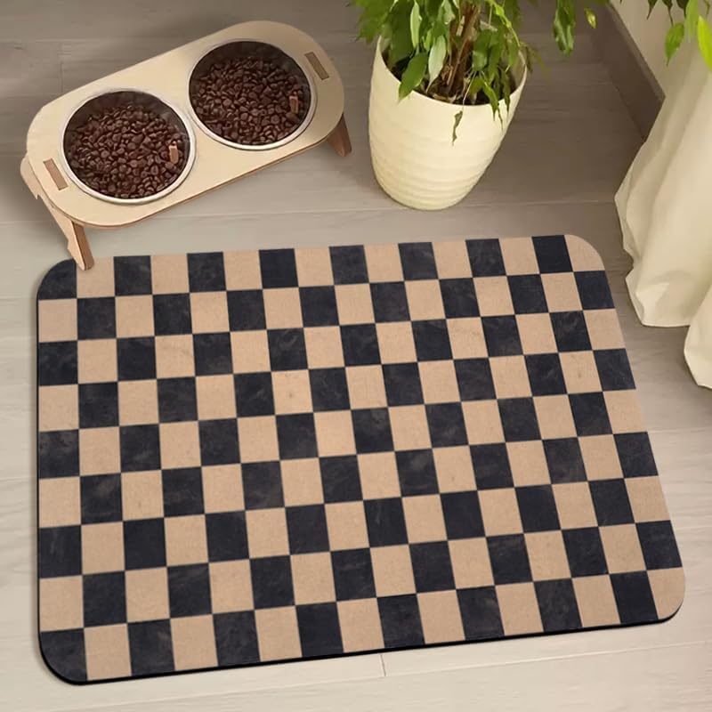 Dog Food Mats for Floors Waterproof, Pet Water Bowl Mats Pet Feeding Absorbent Placemats Plaid 24 * 32 inch